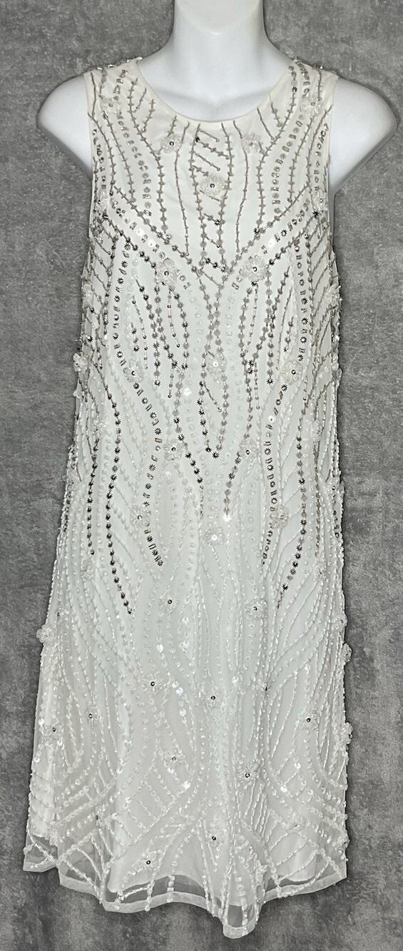 Parker Black Dress Womens Size 4 White Sequin Beaded Cocktail Formal Evening NWT